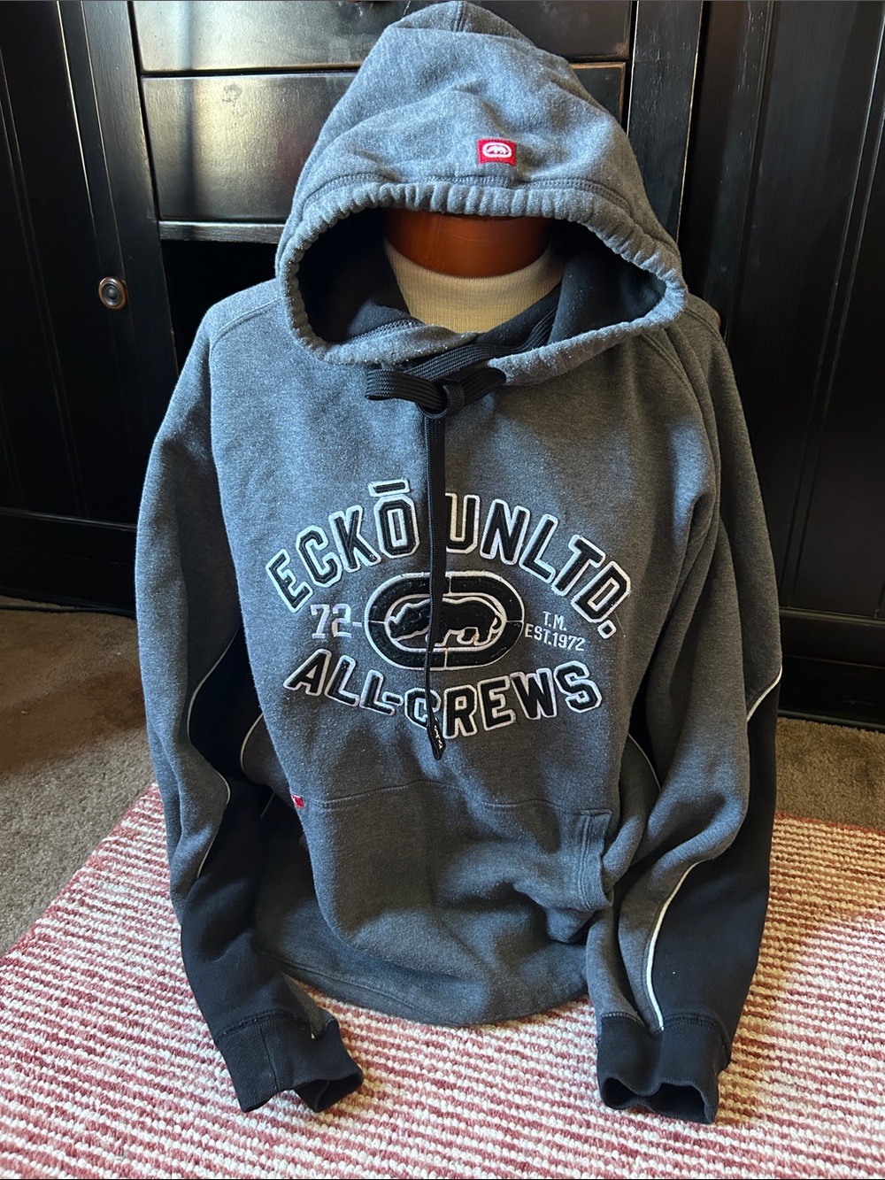 Ecko Unlimited Gray & Black Hooded Pullover Sweatshirt
